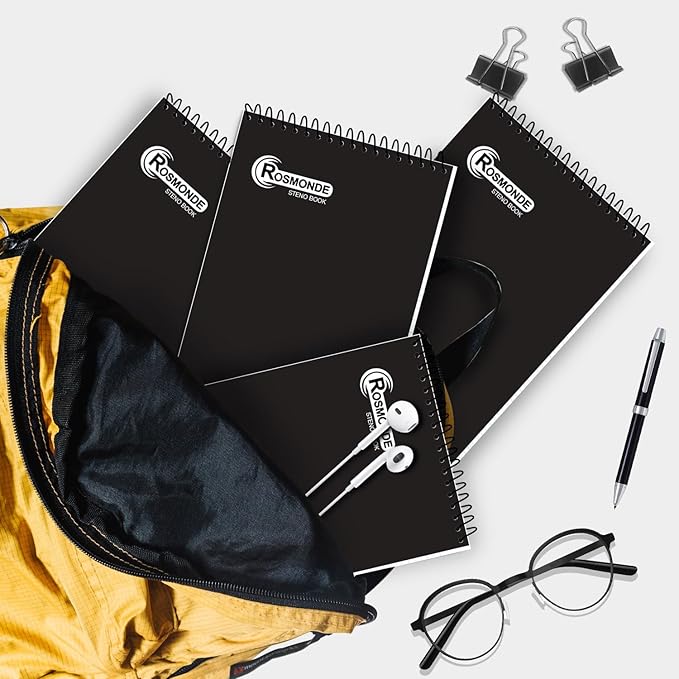 12 Pack Spiral Steno Pads, 6 x 9, Gregg Rule, Black Steno Pad, Long Lasting - 80 Sheets (160 Pages), Top Spiral Notebook, Bulk Steno Notebook for Business, Top Spiral Steno Book for Office