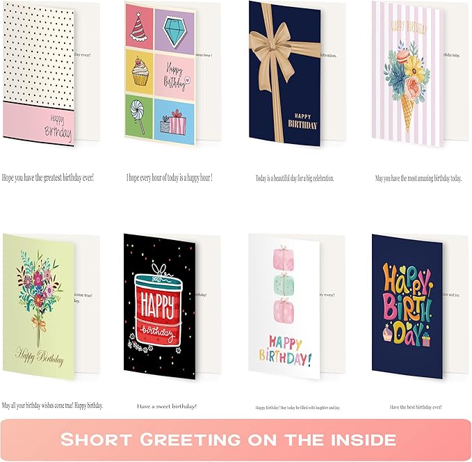 80 Unique Birthday Cards- Happy Cards Bulk With Greetings Inside – Assorted Envelopes and Stickers -Large 5 x 7 inches- Greeting Box Set