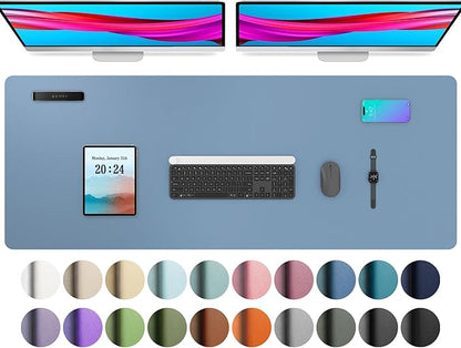 Aothia Leather Desk Pad Protector, Office Desk Mat, Large Mouse Pad, Non-Slip PU Leather Desk Blotter, Laptop Desk Pad, Waterproof Desk Writing Pad for Office and Home (48"x17", Denim Blue)