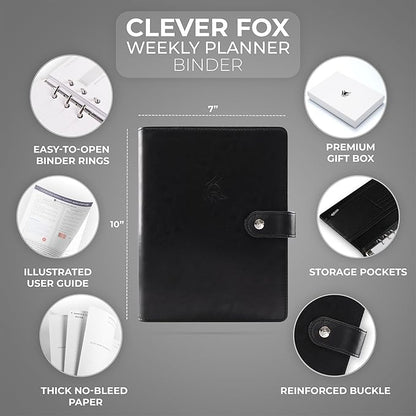 Clever Fox Weekly Planner Binder – Goal Setting Planner for Time Management & Weekly Tasks – Work & Life Organizer with to Do List & Habit Tracker – Undated, 7″ x 9″ Hardcover (Black)