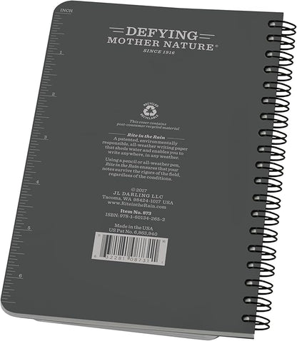 Rite in the Rain Weatherproof Side Spiral Notebook, 4.625" x 7", Gray Cover, Universal Pattern, 3 Pack (No. 873L3)