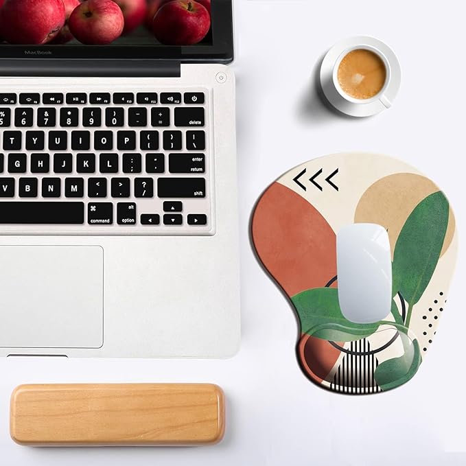 DOOKE Ergonomic Mouse Pad with Wrist Support and,Mouse Pads with Non-Slip PU Base for Home Office Working Studying Easy Typing & Pain Relief Leaves