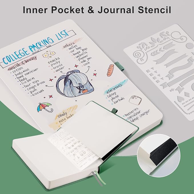 EMSHOI Blank Notebook Journal - 320 Pages, 100gsm Thick Paper, A5 Hardcover Leather, Art Sketchbook for Drawing, Unlined, Plain Sketch Book for Women Men Work Writing, 5.75 X 8.38, Green