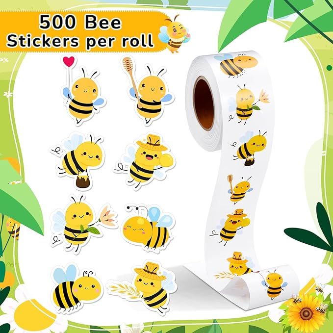 1 Roll Animal Stickers Reward Cute Space Stickers Office Supplies Incentives Sticker Animal Party Favor Decal, 500 Pcs Each Roll(Bee)