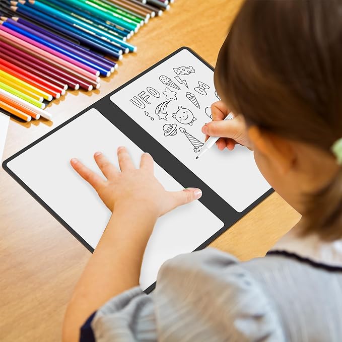 Portable Dry Erase Board,Reusable Whiteboard Notebook, Double-Sided White Board PU Cover 9.5"x6.6" with Marker,Wipe Cloth (Blue)