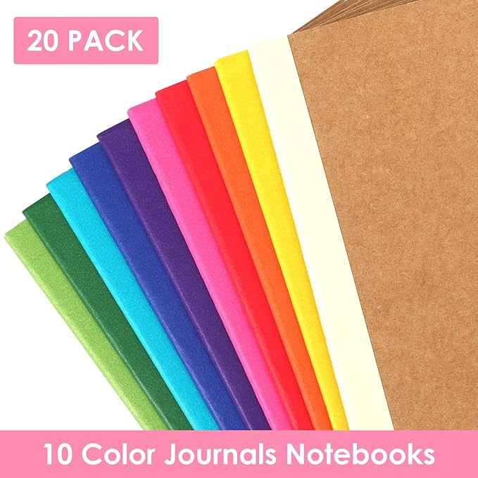 LABUK 20pcs Notebooks Bulk, A5 Kraft Lined Journals Bulk, Rainbow Composition Journal, 12 Colors 60 Pages for Journaling, Writing, School, Kids Gift