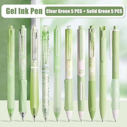 10 Count Pastel Gel Ink Pen Set,Cute Note Taking 0.5mm Fine Point Retractable 10 Count Black Ink Pens with for Writing, Journaling, School, Office (Green)