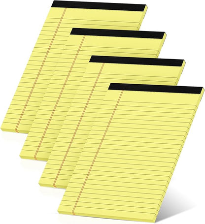 Legal Pads 5×8 Inch, 4 Pack, Narrow Ruled, 5x8 Yellow Legal Pad, Mini Double-Sided Printing Notepad Perforated Note Pads 5x8" Lined Paper, Lined Writing Pads for Office Home School, 30 Sheet/Pad