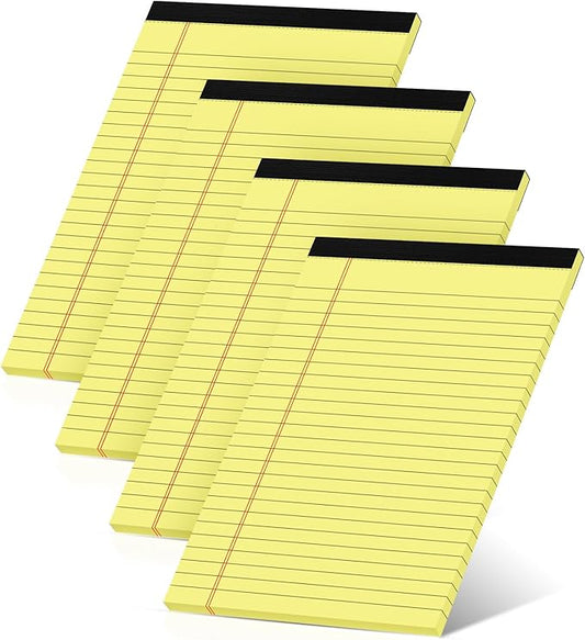 Legal Pads 5×8 Inch, 4 Pack, Narrow Ruled, 5x8 Yellow Legal Pad, Mini Double-Sided Printing Notepad Perforated Note Pads 5x8" Lined Paper, Lined Writing Pads for Office Home School, 30 Sheet/Pad
