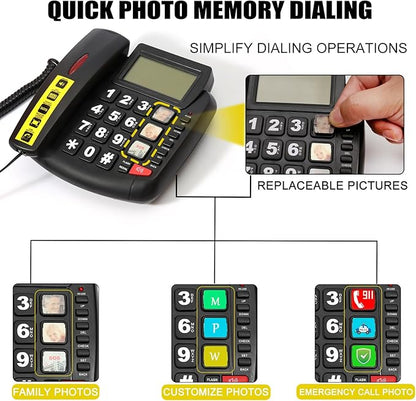 New Multifunctional Desktop Phone for The Elderly, with Photo Storage, Quick Dialing, Large Display Screen, Large Buttons, Adjustable Ringtone, Large Indicator Light,Hands Free Function
