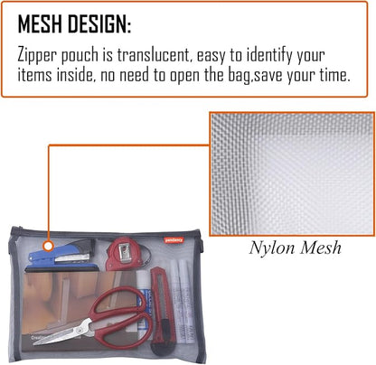 pendancy Mesh Zipper Pouch 5pcs Lightweight Nylon File Folders Document Organizer Cosmetic Bags Accessories Storage for Travel and Office Supplies (Grey, A4 A5 A6)