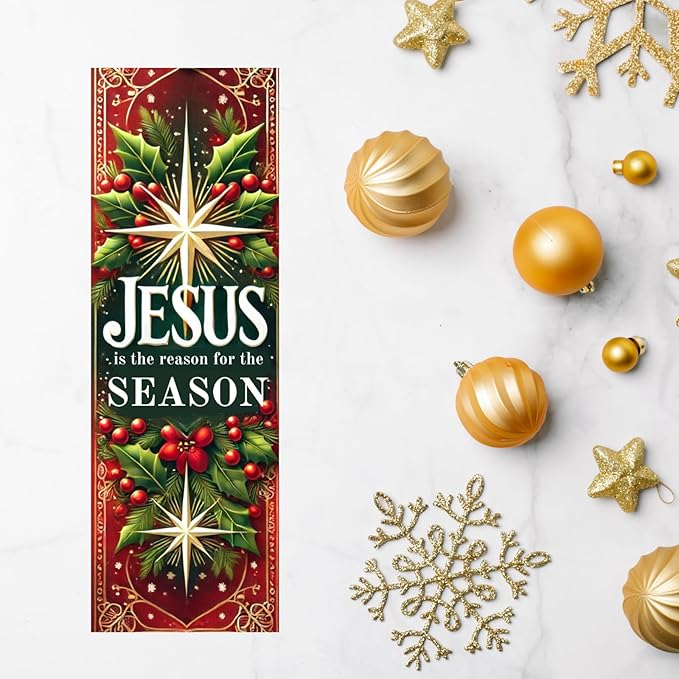 50 Count Bulk Pack - Christmas Jesus is The Reason for The Season Bookmarks - Made in USA - Bible Verse - Church Handouts- Greeting Card Inserts - Inspirational Message