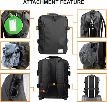 New Business Trip Backpack 21L Flight Approved Carry on Daypack 15-inch Laptop Notebook, Travel Commute Gym Sport, All Black