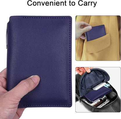 Wisdompro Journal Cover, 2 Pack PU Leather Notebook Cover for Field Notes, or other 3.5" x 5.5" Pocket Notebooks - Blue