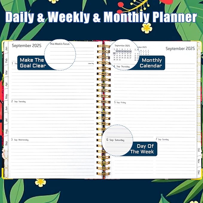 Academic Planner 2025, Daily Weekly and Monthly Planner, Jan. 2025 - Dec. 2025, Calendar Planner with Monthly Tabs, Planning Organize Notebook for Work, 8.5'' x 6.2''
