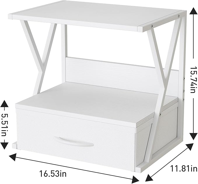 aboxoo Printer Stand for Desk with Storage Drawer, 2 Tier Desktop Or Under Desk Shelf, Multi-Purpose Desk Organizer for Home Office, fit Fax Machine/3D Printer/Scanner, White