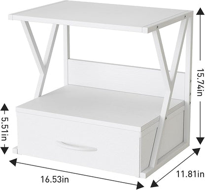 aboxoo Printer Stand for Desk with Storage Drawer, 2 Tier Desktop Or Under Desk Shelf, Multi-Purpose Desk Organizer for Home Office, fit Fax Machine/3D Printer/Scanner, White