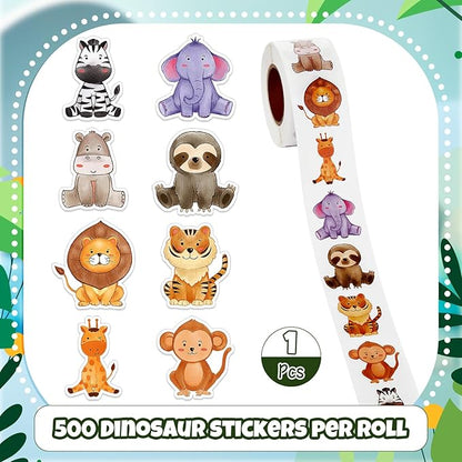 1 Roll Animal Stickers Reward Cute Space Stickers Office Supplies Incentives Sticker Animal Party Favor Decal, 500 Pcs Each Roll(Jungle Animal)