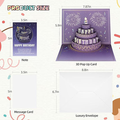 XTF2015 Happy Birthday Cards Fireworks, Lights, Music and Sound Fireworks Cake 3D Pop Up Birthday Cards Gift with Envelope and Note Tag for Women, Men, Kids, Wife, Mom, Husband