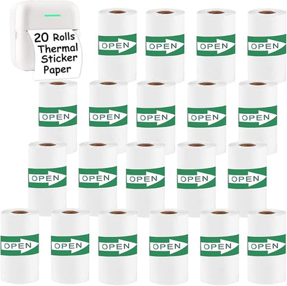 20 Rolls Self-Adhesive Thermal Paper, Glossy Thermal Printer Paper for Mini Portable Printer, 57 x 25mm, Thermal Labels for Most Pocket Printer