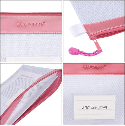 Zipper Pouch, Wisdompro 4 Packs Durable Letter Size Waterproof Mesh File Bag, Document Organizer - Pink