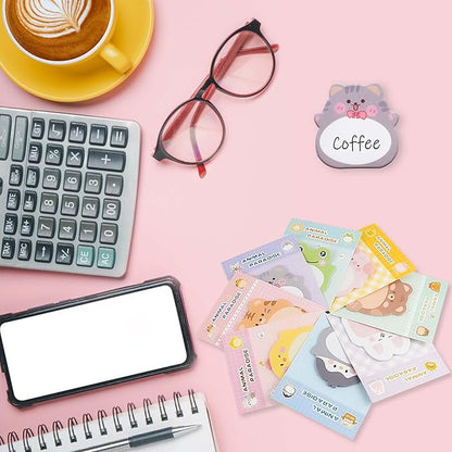 8 Packs Kawaii Kitten Sticky Notes, Cat Aesthetic Sticky Notes Set, Cartoon Inspirational Sticky Notes, Animals Shape Markers, Cute Anime Sticky Note Tabs for Office School Creative Gifts