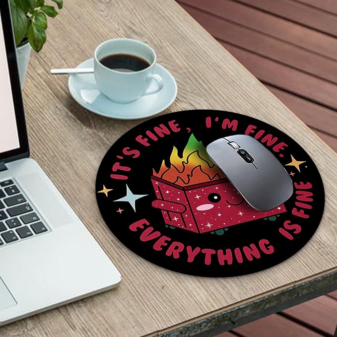 Gctriki Dumpster on Fire Mouse Pad, Cute Round Mouse Pads for Desk, Funny Red Dumpster Mousepad for Laptop Gaming, Stitched Edge Non-Slip Rubber Base, Cute Office Desk Accessories Decor for Women