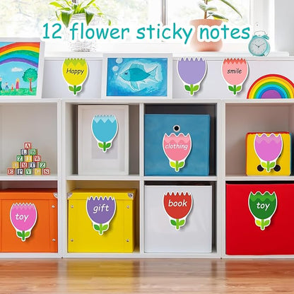 48 Pieces Spring Flowers Sticky Notes Tulips Florals Notes Pads Self-Adhesive Cute Flowers Sticky Memo Notes for Spring School Office Home Supplies Students Teachers Present