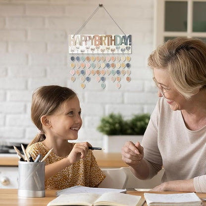 Eersida Birthday Calendar Wall Hanging Family Birthday Plaque with Tags Acrylic Birthday Reminder Calendar Board Classroom Birthday Reminder 120 Tags Christmas Party Gifts Home Decor(Boho Color)