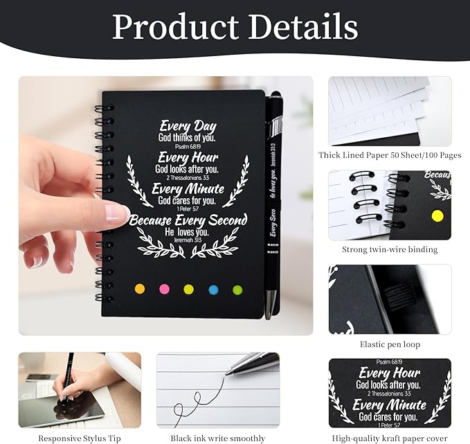 100 Pcs Bulk Christian Gifts Prayer Journal for Woman - 50 Set Religious Notepad with Christian Pen - Bible Notebook - Church Gifts for Mother's Day, Bible Study, and Family Devotions ( Black )
