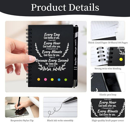 100 Pcs Bulk Christian Gifts Prayer Journal for Woman - 50 Set Religious Notepad with Christian Pen - Bible Notebook - Church Gifts for Mother's Day, Bible Study, and Family Devotions ( Black )