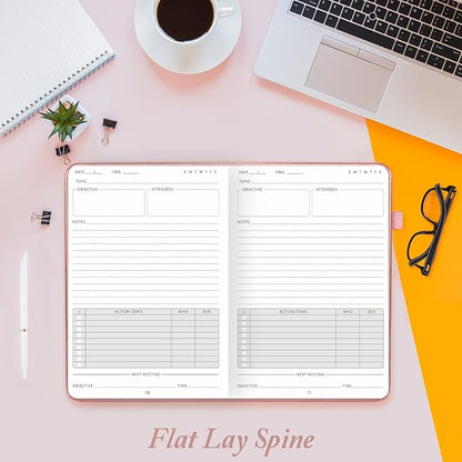 Elegant Meeting Notebook for Work with Action Items, Premium Leatherette Hardcover Meeting Planner with Numbered Pages, 7 x 10" Project Planner Notebook Meeting Notes for Men & Women