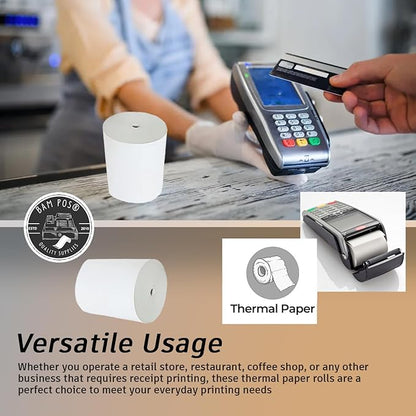 3 1/8 x 190 Thermal Paper Rolls - Large Receipt Roll - Compatible with Clover Stations, P100, P550, SCP700, Square Stations (30 Rolls Per Case)