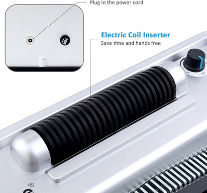 TIANSE Spiral Coil Binding Machine, Manual Book Maker Punch Binder with Electric Coil Inserter, Comes with 100pcs 5/16" Plastic Coil Binding Spines & Plier for Letter Size, A4, A5 or Smaller Sizes