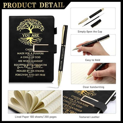 Pickmesh 3 Pcs Christian Gift for Men Man of God Gift Bible Verse A5 Leather Journal with Ballpoint Pen 17 oz Stainless Steel Tumbler Easter Gift Baskets for Father's Day Pastor Birthday Church(Black)