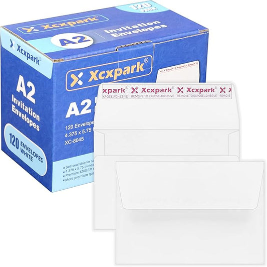 120 Qty Printable A2 Invitation Envelopes 4.375 x 5.75 Cards, Self Seal 120GSM white Paper Envelopes for Invitations, Papers, Photos, Documents, Wedding, Baby Shower, Easy to Seal and Peel