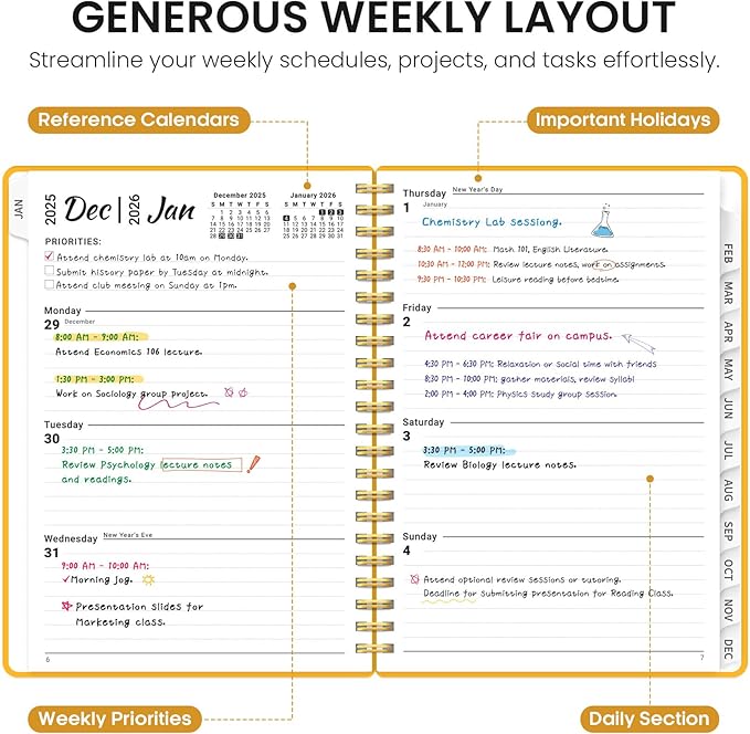 2026 Planner, Weekly and Monthly Calender Planner, Jan 2026 to Dec 2026, Hardcover 2026 Calendar Planner Book with Tabs & Inner Pocket, Office Home School Supplies for Women & Men - A4 (8.5" x 11"), Yellow