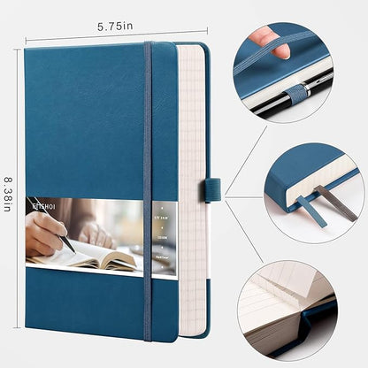 EMSHOI Lined Journaling Notebooks - 120gsm Thick Leather Journal with Sticky Notes, 256 Numbered Pages A5 Hardcover College Ruled Notebook for Women Men Work School Writing, 5.75" x 8.38"-LightBlue