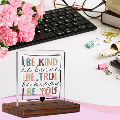 Be Kind Brave True Happy Psychology Student Graduation Gift Clear Desk Decor Signs, Psychologist Gifts for Student, School Counselor Teacher Anxiety Mental Health Therapist Office Decor Plaque TZD61
