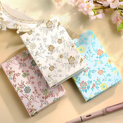 Pocket Notebook, A6, 4x6, Silk Cover, Hardcover, Lay Flat, Small Embroidered Journal, Cute Notebook, Lined Notebook & Sketchbook, Personal Writing Journal for Women, Beautiful Notebook, Beige