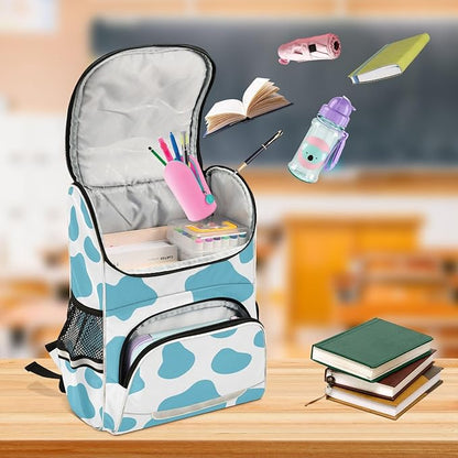 Cow Print Backpack with Reflective Strip for Kids Boys Girls Elementary School Bag Removable Chest Strap