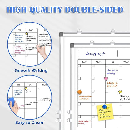 Monthly Calendar Dry Erase Whiteboard for Wall, 30" x 20" Double-Sided Large Calendar White Board, Magnetic Portable Hanging Board for Office, Home, School