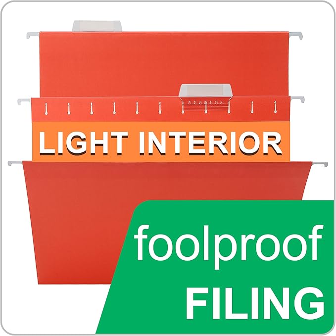 25 Packs Hanging File Folders,Orange File Folder Letter Size,Designed for Bulky Files,Filing Cabinet,1/5 Adjustable Tabs for Office,School,Home
