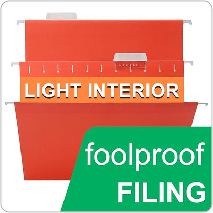 25 Packs Hanging File Folders,Orange File Folder Letter Size,Designed for Bulky Files,Filing Cabinet,1/5 Adjustable Tabs for Office,School,Home