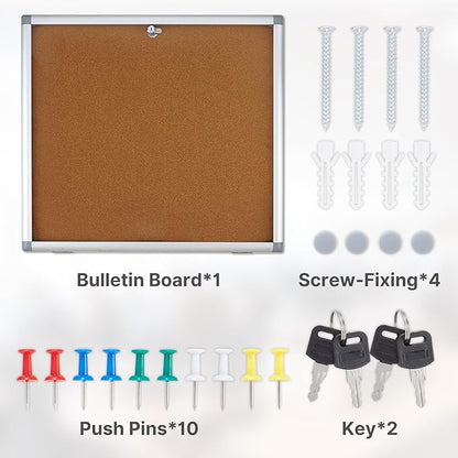 Outdoor Enclosed Cork Bulletin Board Tamper-Proof Dispaly Case, Aluminium Frame, Weatherproof Cork Noticeboard, Enclosed Cork Board for School, Office, Restaurant, Hospital etc（28 * 26inches）