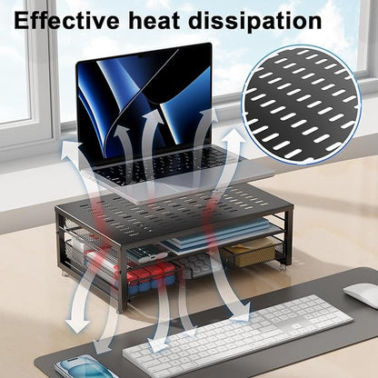 gianotter Computer Monitor Stand Riser, Desk Organizers and Accessories with Drawer, Office Desk Accessories & Workspace Desktop Organizers Storage for Classroom Office Supplies (Black)