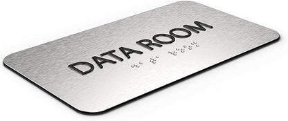 Data Room Sign for Business - Office Signs, Aluminum Brushed Silver, Tamper-Proof, Heavy Duty Mounting Tape, Easy Install, Office Décor, ADA Compliant, Grade 2 Braille (7” W x 4” H) ADASigns.org