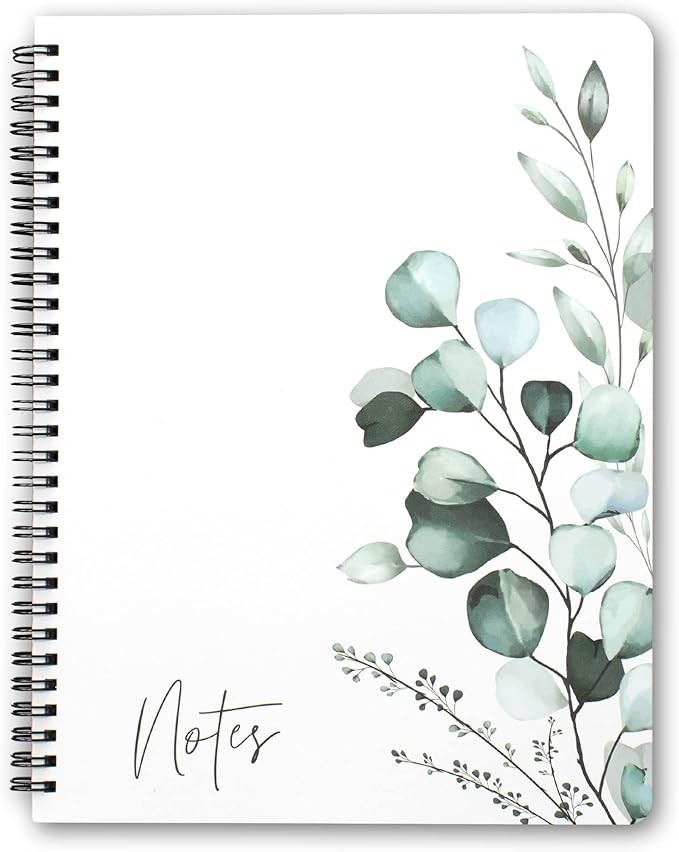ZICOTO Aesthetic Spiral Notebook Journal For Women - Cute Greenery 10.5" x 8.5" College Ruled Notebook With Large Pockets, Lined Pages and Hardcover - Perfect to Stay Organized at Work or School