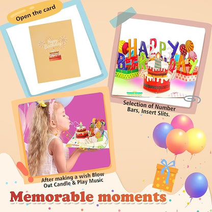 Customizable Age 3D Birthday Card – LED Light, Blowable Candle & Music Pop-Up Greeting Card for Women, Men (1-100 Years) Chocolate