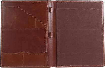 Succor Genuine Leather Business Portfolio Organizer-Professional Padfolio-Leather Binder-Document Holder-Resume Folder-A4 PAD Folio for Men and Women-13”x10”-Brown